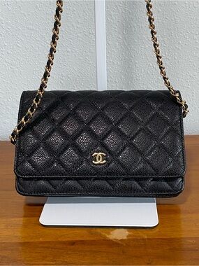 Classic Quilted Flap Shoulder Bag in Black with Gold Hardware